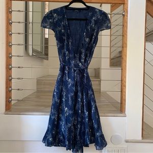 Blue floral wrap dress